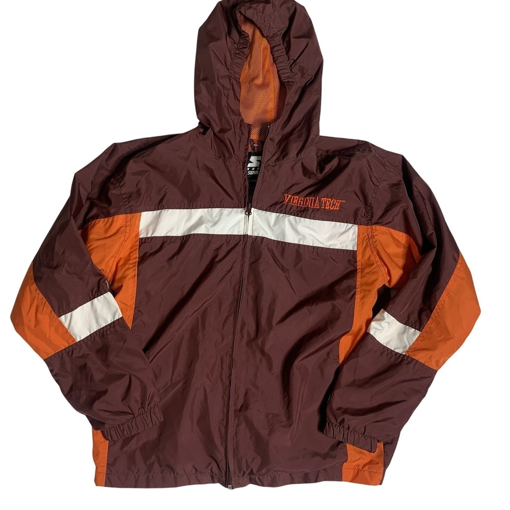 Unisex Kids 14/16 Starter Virginia Tech Windbreaker Hooded Jacket Light Weight